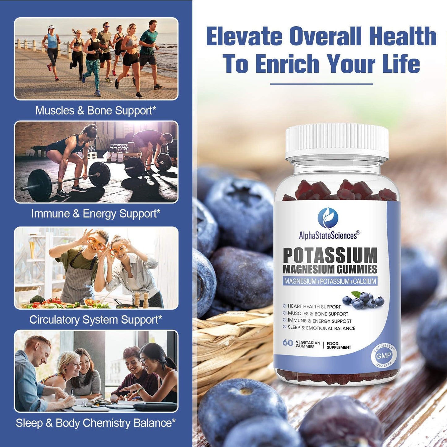 AlphaStateSciences Potassium Magnesium Gummies - Supports Muscle, Bone & Immune Health - 320mg Magnesium Glycinate, 200mg Potassium Citrate, 80mg Calcium Carbonate, 10mg Zinc, Vitamins B12, C, D3