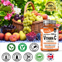 Vitamin C and Zinc Capsules | High Strength Vitamin C 1500mg and Zinc 40mg | Enhanced with Rosehip and Citrus Bioflavonoids | for Maintenance of Normal Immune System | 60 Vegan Capsules | Made in UK