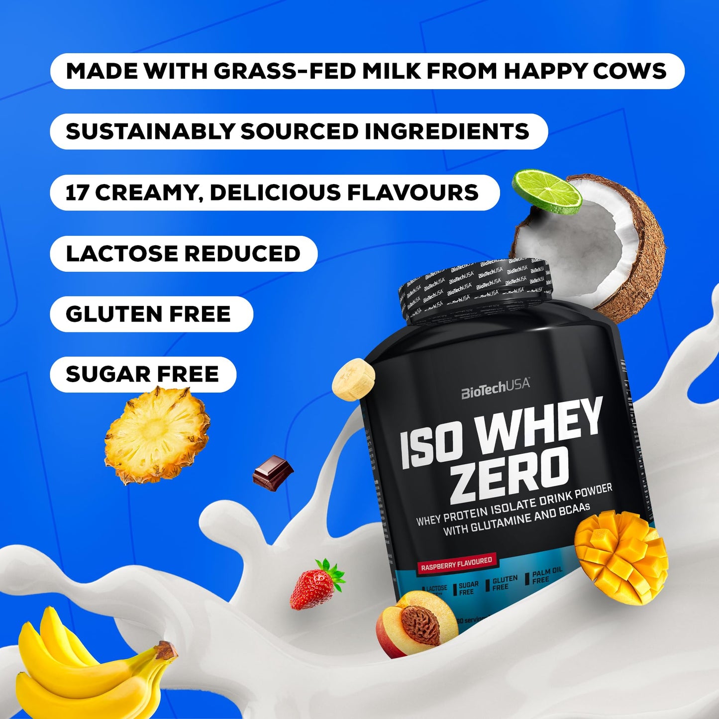 BioTechUSA Iso Whey Zero | Premium Whey Protein Isolate | Grass-Fed | Enzyme-Free | Sugar- and Gluten-Free, 500 g, Coconut