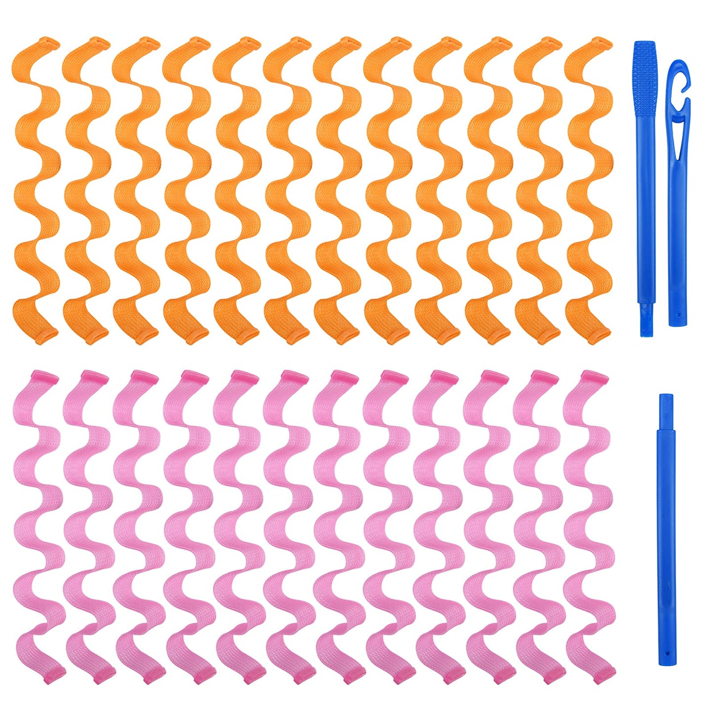 URAQT Hair Curlers for Long Hair, 24Pcs 45cm Hair Rollers Wave Curls, No Heat Hair Curlers Styling Kit with Styling Hooks, Healthy DIY Hairstyle for Women Girls