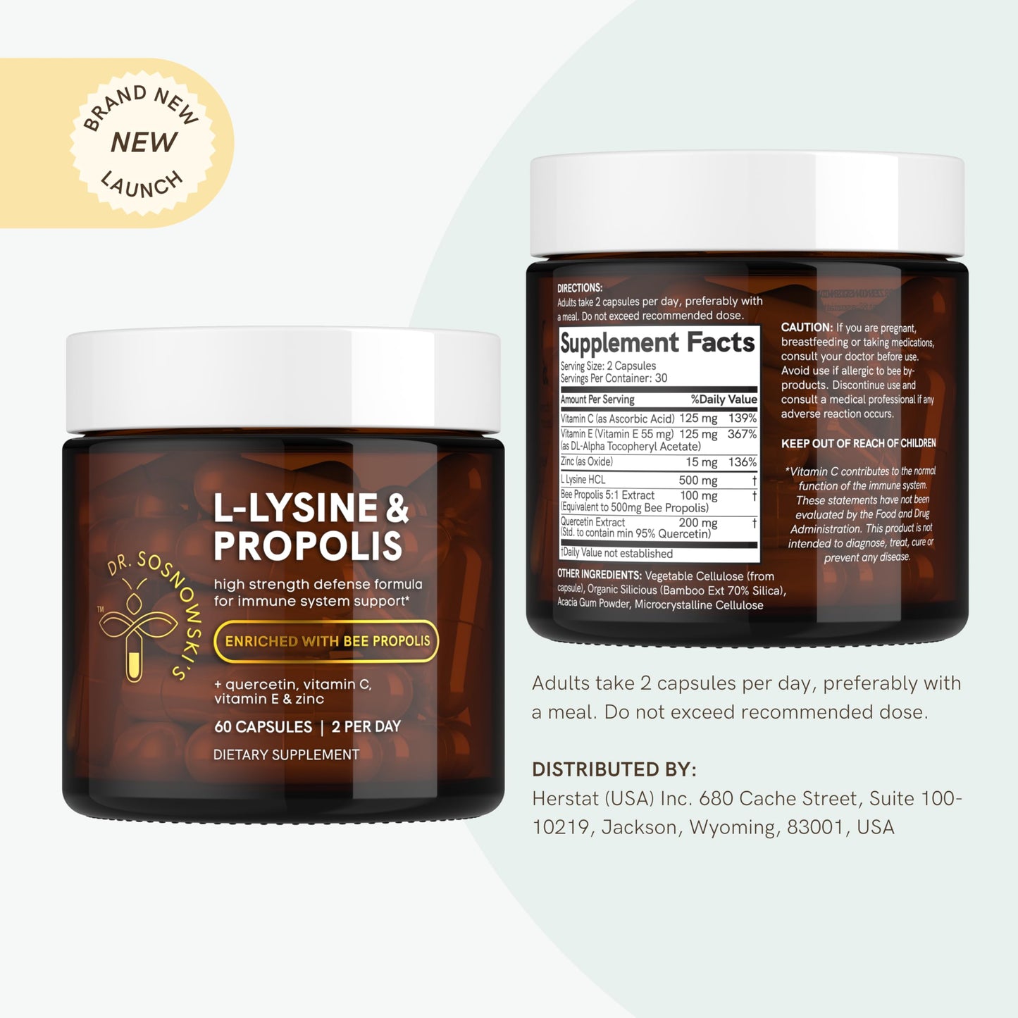 Dr. Sosnowski's L-Lysine & Propolis Supplements | High Potency L Lysine Immune Support Formula with 5:1 Propolis Extract, Quercetin, VIT C, VIT E and Zinc