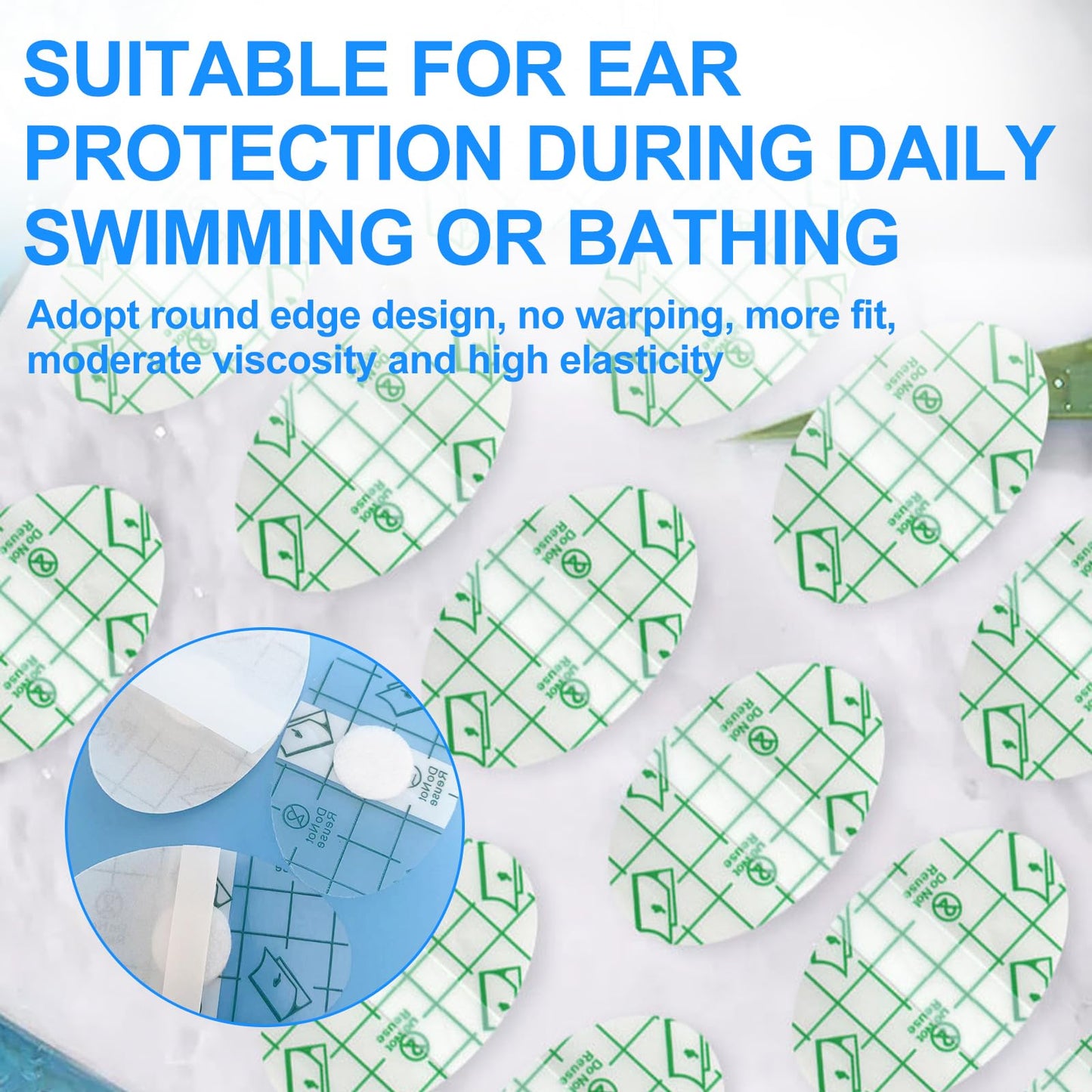 Generic Ear Covers for Shower – 60 Waterproof PU Stickers – Skin-Friendly & No-Lift Design for Swimming and Showering