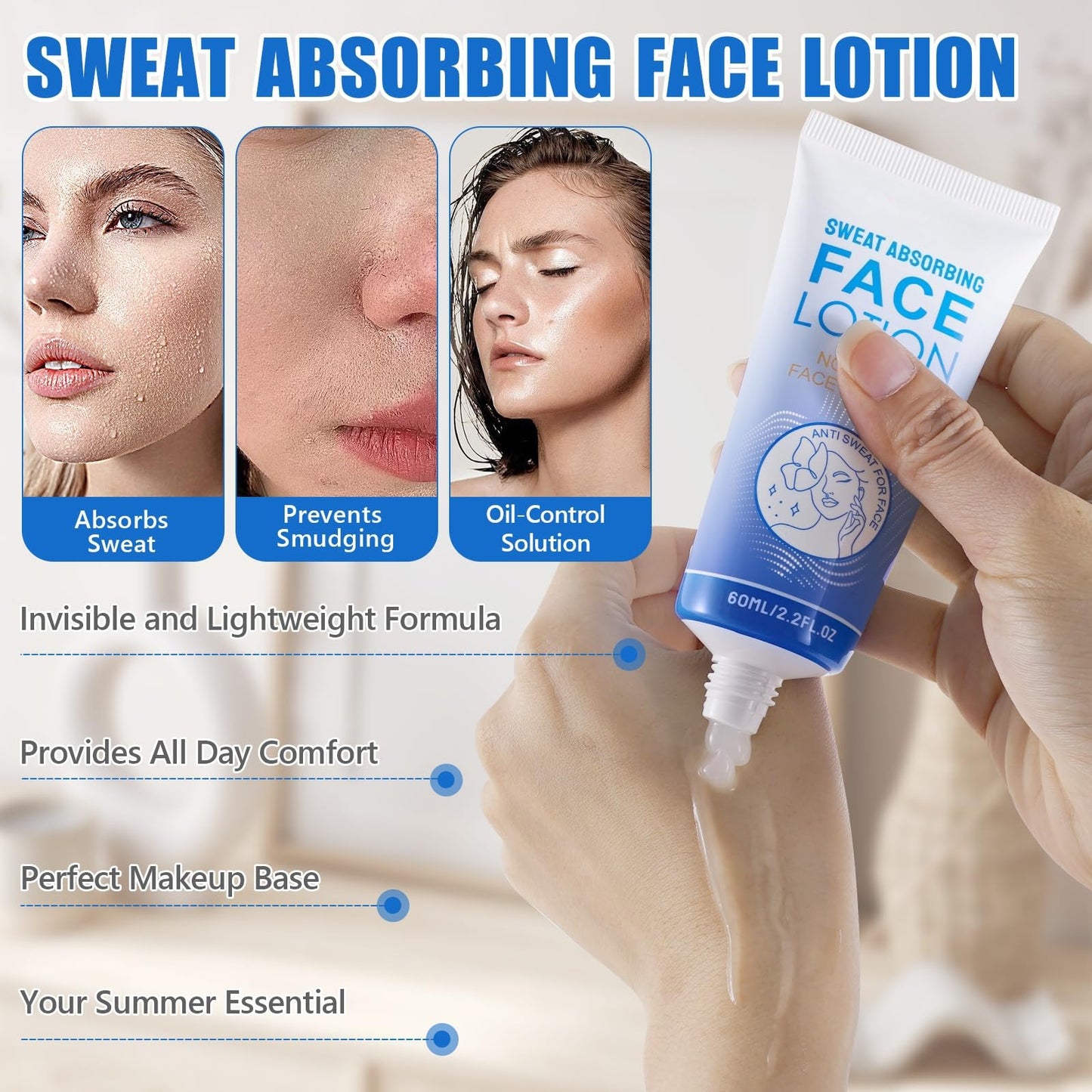 CiLiHai Sweat Absorbing Face Lotion,Antiperspirant Lotion for Face,Prevent Excess Facial Sweating and Facial Shining,Block Sweat and Oily Skin Control,Keeps You Dry,Anti Sweat Cream for Women and Men