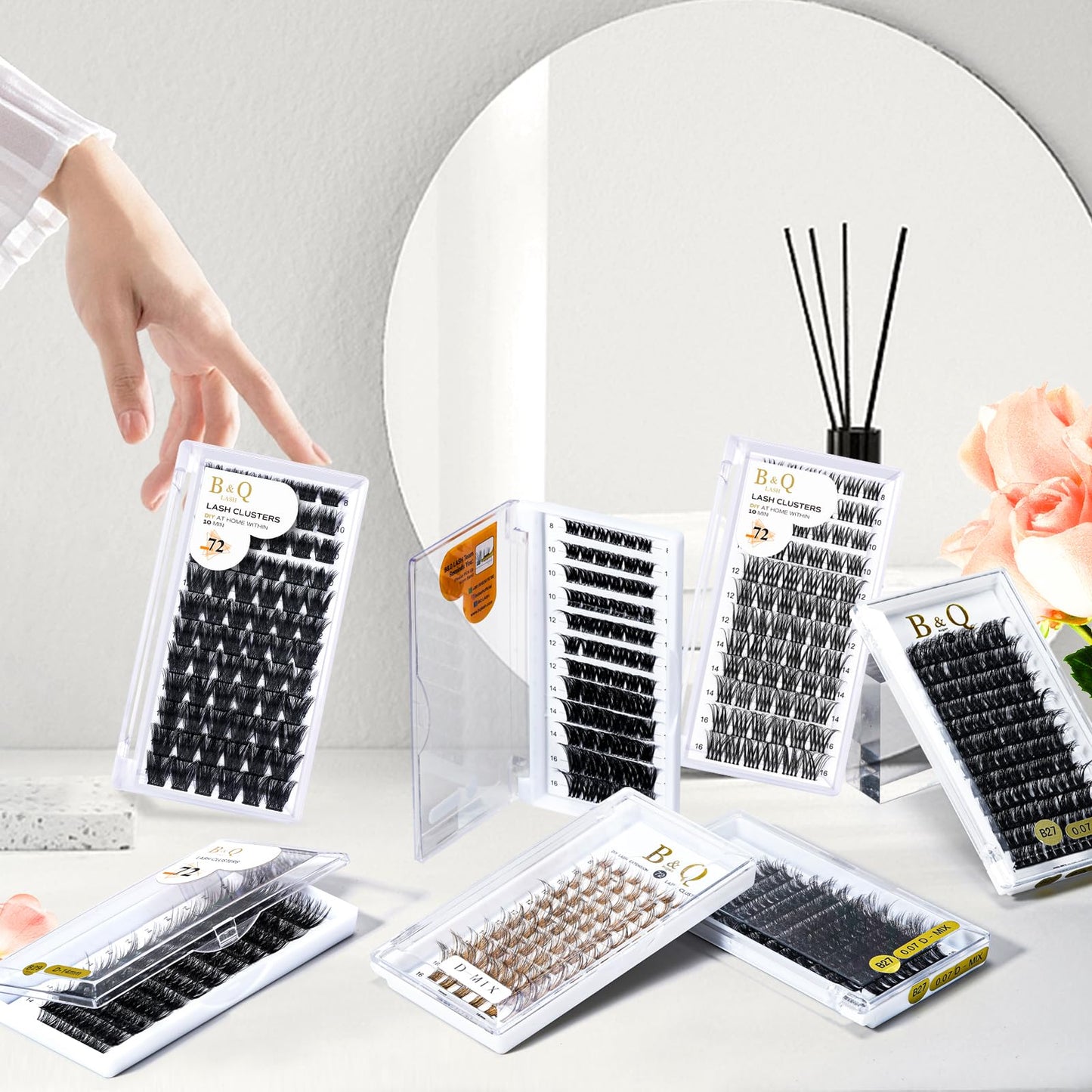 B&Qaugen Cluster Lashes B06 Mixed Tray 72 Clusters B&Q Lash Clusters C D Curl Individual Cluster Lashes Mega Volume Eyelash Clusters DIY Lash Extensions Soft Fluffy Cluster Eyelash Extensions(B06,D-8-16mix)