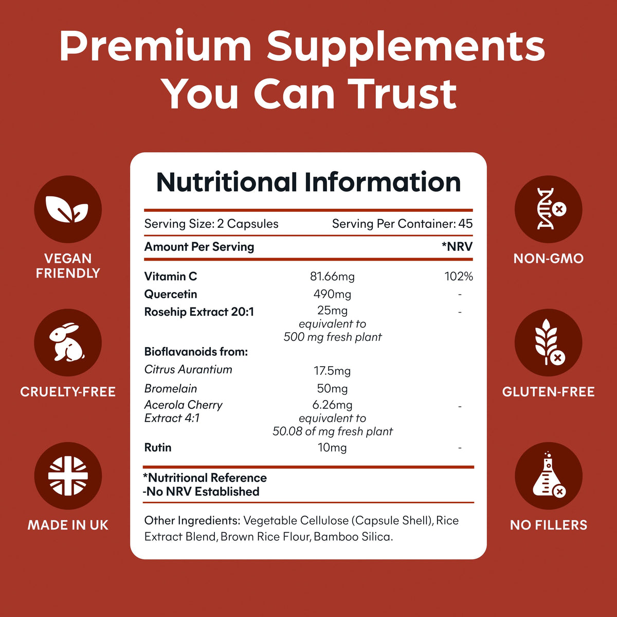 Purolabs Quercetin Supplement 500mg with Quercetin Bromelain & Vitamin C – High Strength Antioxidant & Immune Support Complex with Bioflavonoids, Rosehip & Rutin – 90 Vegan Capsules