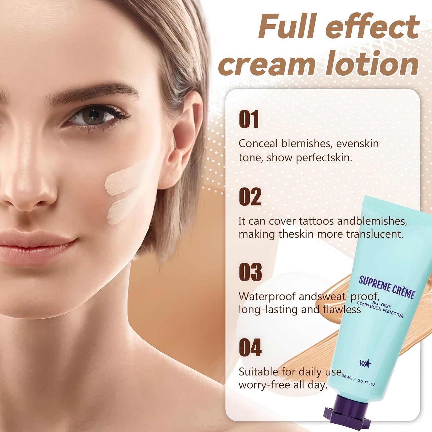 TMYIOYC ANGEL SILK Supreme Creme All-Over Complexion Perfector, Supreme Creme Body Coverage Perfector, 24H Long Lasting CC Cream Foundation Full Coverage, Concealer Waterproof & Transfer-Resistant Skin Tint