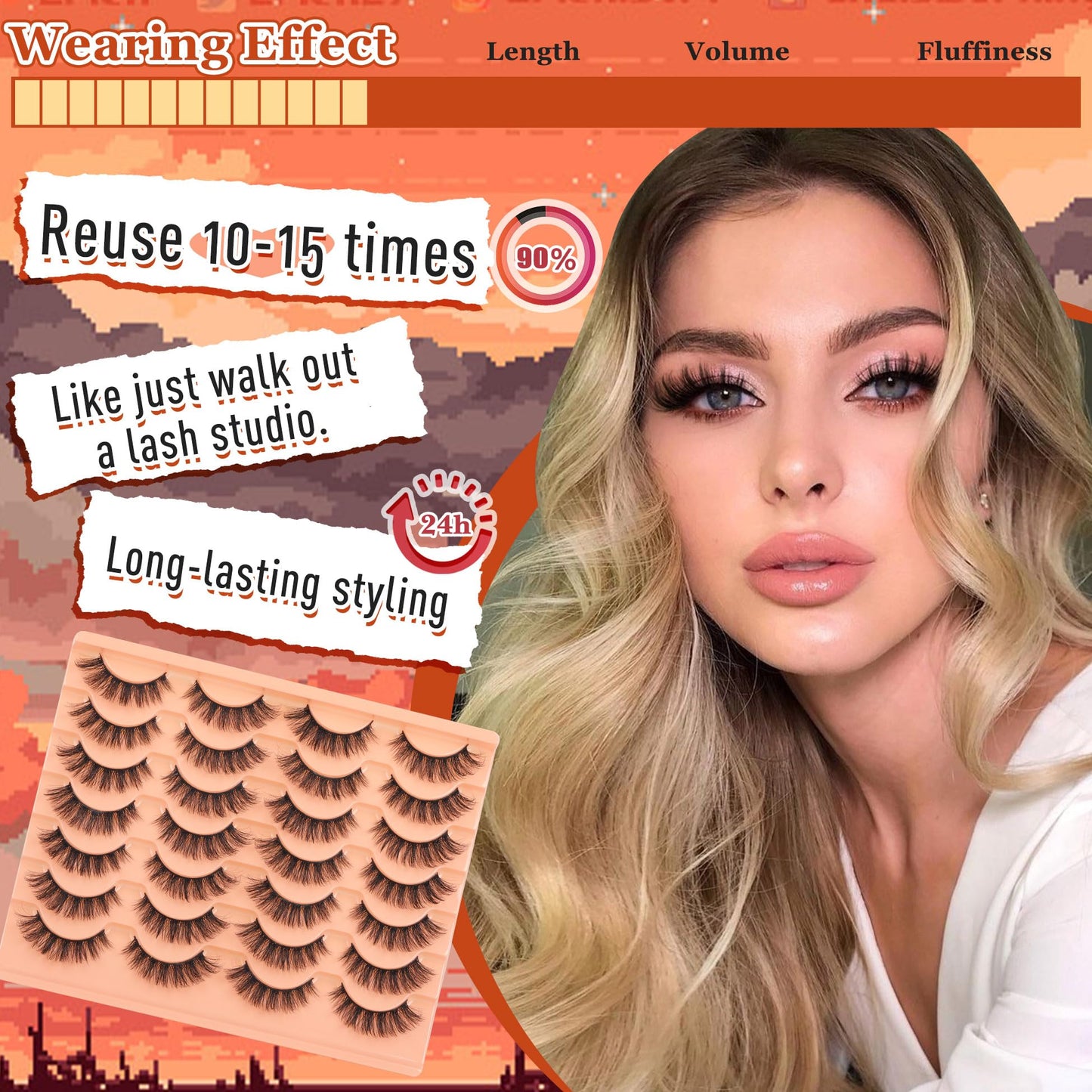 Goddvenus Lashes Natural False Eyelashes Fluffy 5D Russian Strip Lashes16mm Cat Eye Lashes Fake Lashes Fluffy 14 Pairs CC Curl Wispy Eyelash Pack