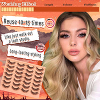 Goddvenus Lashes Natural False Eyelashes Fluffy 5D Russian Strip Lashes16mm Cat Eye Lashes Fake Lashes Fluffy 14 Pairs CC Curl Wispy Eyelash Pack
