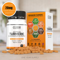 Turmeric Curcumin 3,000mg with Black Pepper x 365 Vegan Tablets High Strength | 1 Year Supply | 95% Curcumins + 20mg Piperine | Tiny Easy-to-Swallow Supplements by Clior (Cambridge Labs)