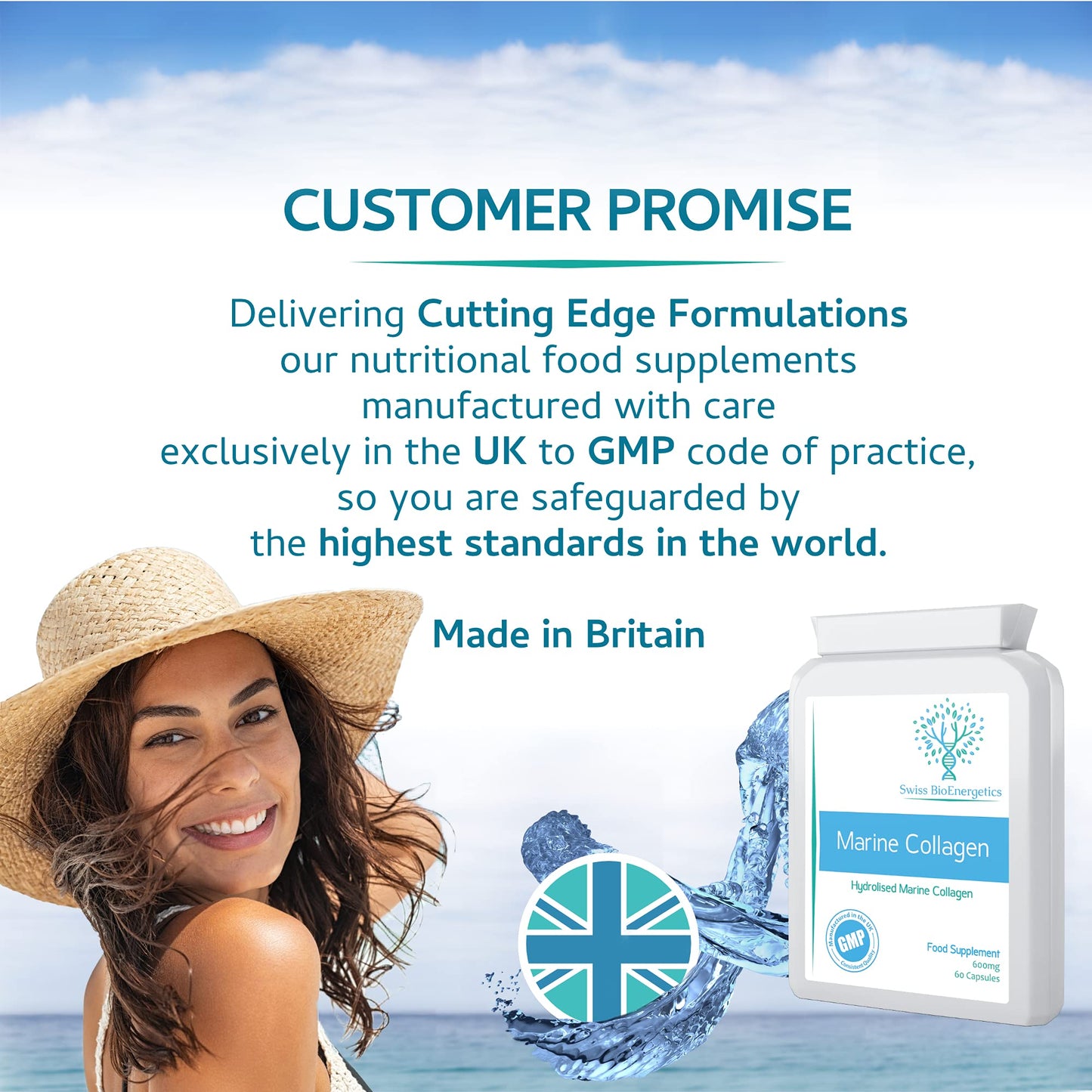 swiss bioenergetics Marine Collagen 600mg 60 Capsules - Highly Bioavailable Naticol® Type 1 Produced by enzymatic hydrolysis ensuring The Highest Levels of oligopeptides with Maximum Purity