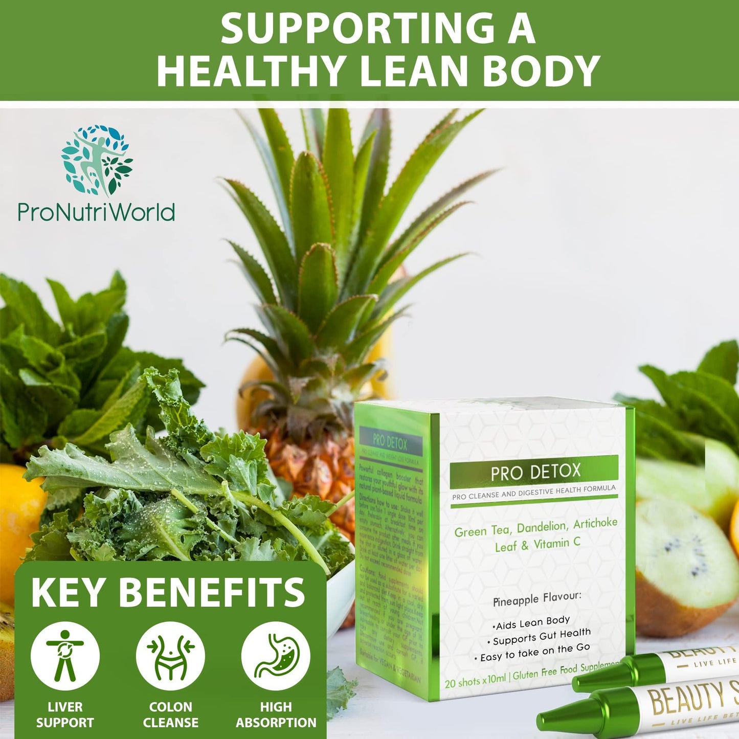 Pro Detox Liver Support - 20-Day Herbal Cleanse with Artichoke, Dandelion, Cichorium & Green Tea - Natural Detox Supplement for Bloating Relief & Liver Health, 20 Shots