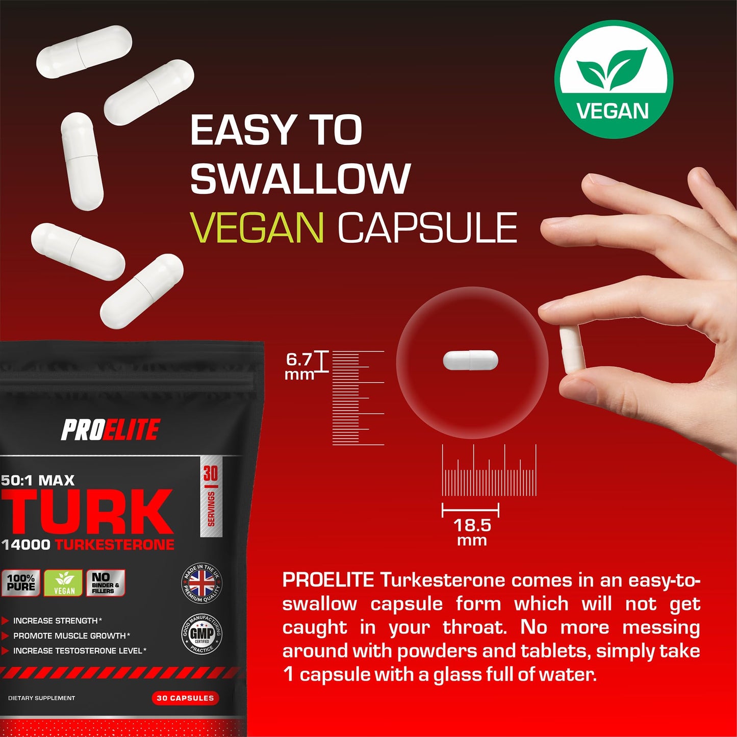 Turkesterone 14000mg | 180 Capsules Vegan Ajuga Turkestanica 50:1 Extract Supplement - Turkesterone High Strength Muscle Growth & Strength - NO Fillers or Binders by PROELITE