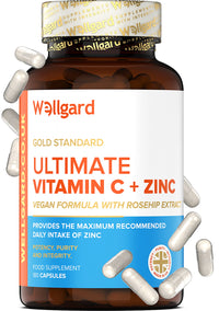 Wellgard Vegan Vitamin C and Zinc - Maximum Recommended Daily Intake of Zinc, Made in UK