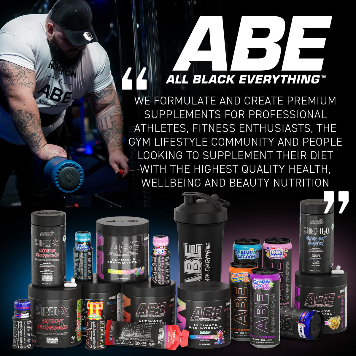 Applied Nutrition Bundle ABE Pre Workout 375g + 700ml Protein Shaker | All Black Everything Pre Workout Powder, Energy & Physical Performance with Creatine, Beta Alanine (Sour Apple)