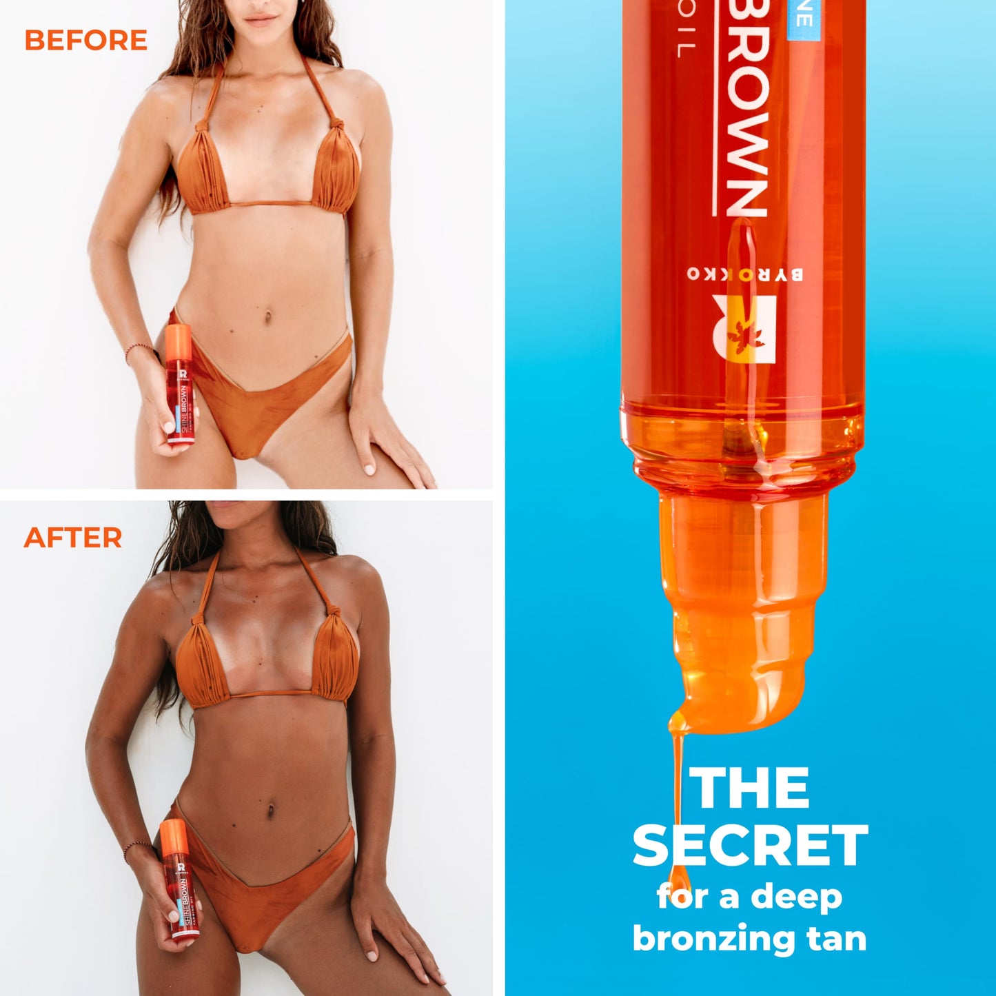 BYROKKO Shine Brown Beta Carotene Tanning Oil (150 ml), Sunbed Tanning Accelerator oil in Sunbeds & Outdoor Sun, the Ultimate Tan Maximiser Oil For a Flawless Tan and Glowing Skin