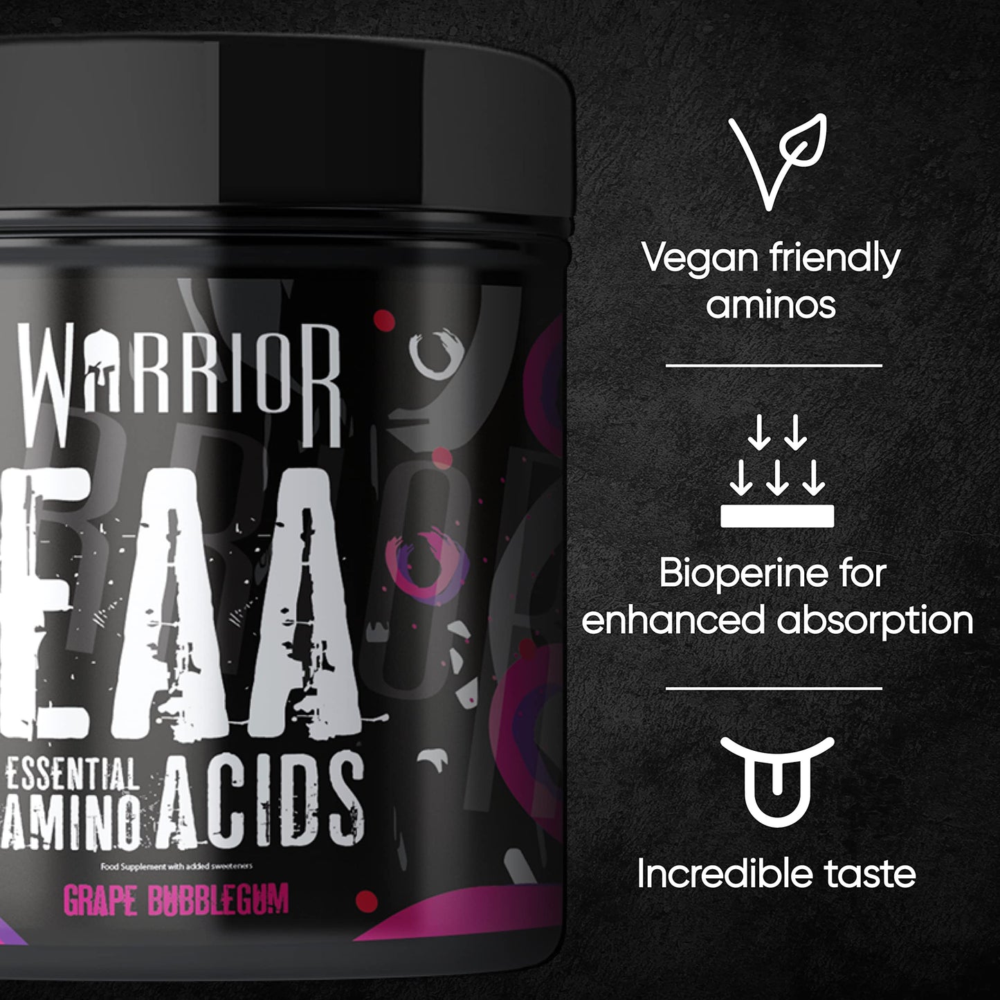 Warrior EAA - Essential Amino Acids - 360g - Provides Exceptional Support for Recovery & Muscle Soreness - Formula Includes Cyclic Dextrin, Taurine and More, Grape Bubblegum