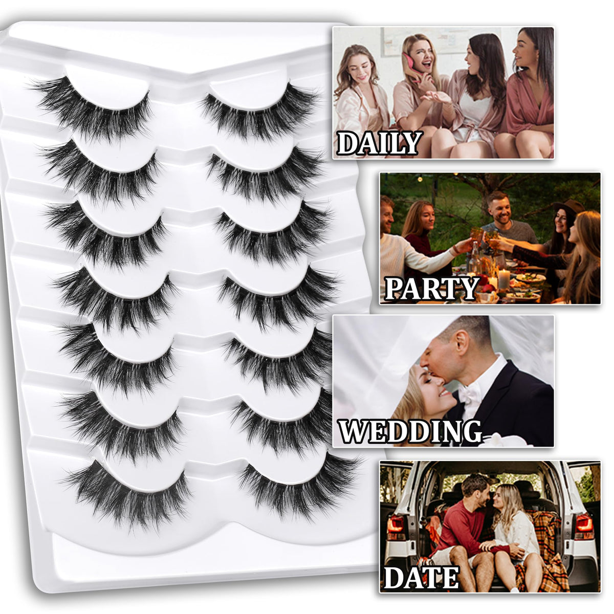 Himirell False Eyelashes 6D Lightweight Natural Comfortable 7-14 mm Demi Wispy Cat Eye Lashes Clear Band Daily Eyelashes Strips Fluffy Soft Fake Eyelashes Packs