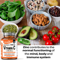NUTRABYTES High Strength Vitamin C and Zinc Capsules | Vitamin C 1500mg and Zinc 40mg | Enhanced with Rosehip and Citrus Bioflavonoids | for Maintenance of Normal Immune System | 180 Vegan Capsules | Made in UK