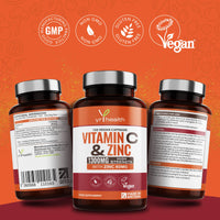 Vitamin C 1300mg and Zinc 40mg High Strength - VIT C and Zinc for Maintenance of Normal Immune System - 120 Vegan Capsules not Tablets - 2 per Daily Serving - Made in The UK by YrHealth