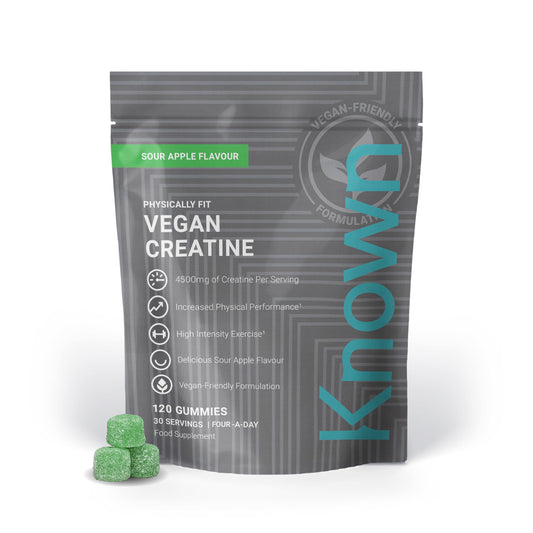 Known Vegan Creatine Gummies Value Pouch – 4500mg Creatine Monohydrate – Sour Apple Flavour – 120 Gummies 30 Days Supply – Third-Party Tested