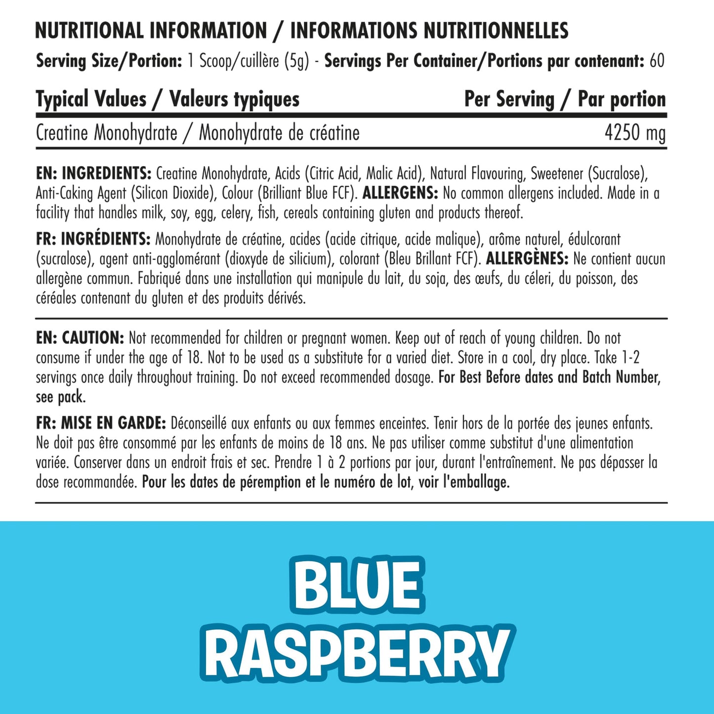 Applied Nutrition BodyFuel Creatine Monohydrate Powder, Increases High-Intensity Physical Performance, Blue Raspberry (300g - 60 Servings)