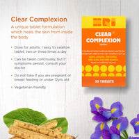 HRI Clear Complexion 30 Tablets - for Symptomatic Relief of Minor Skin Conditions Such as Spots, Pimples, Blemishes, Mild Acne, Mild Eczema. 1 Pack