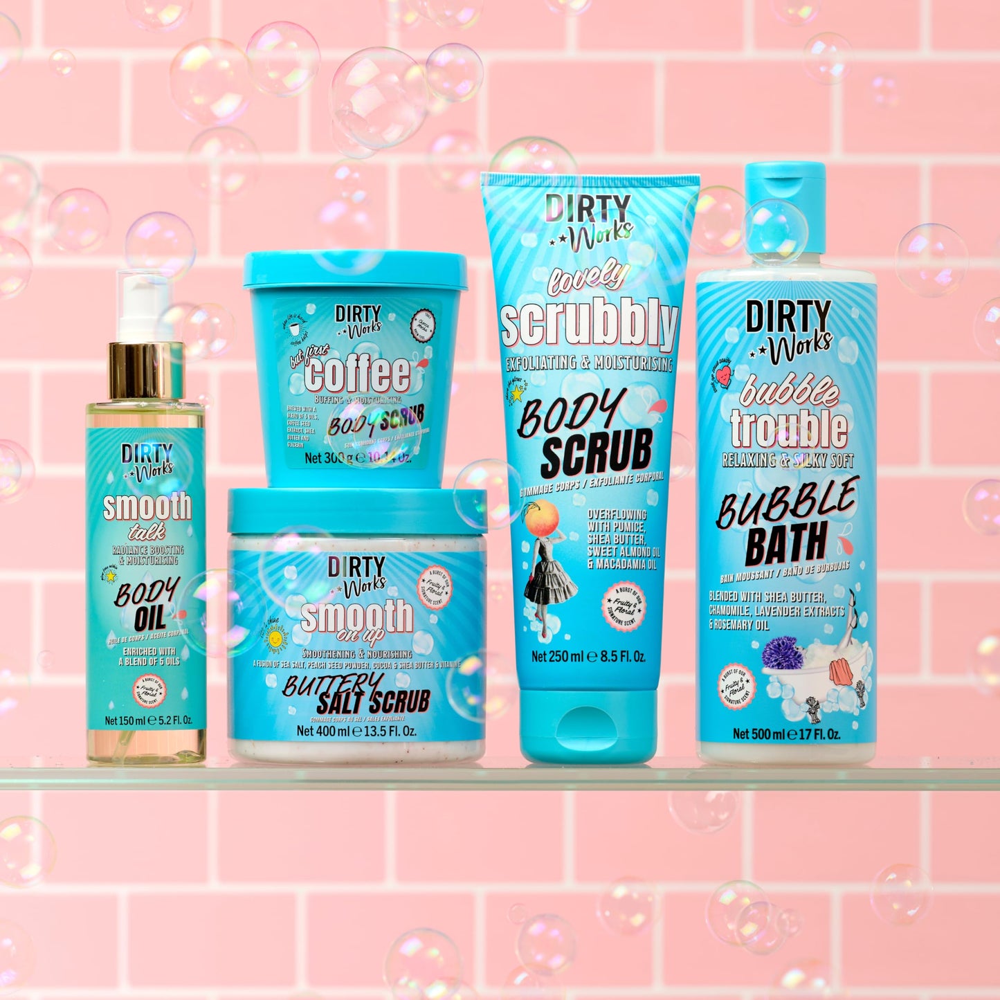 Dirty Works Lovely Scrubbly Body Scrub - Exfoliating Sugar & Fruit Acids for Smooth, Revived Skin - 250ml - Signature Collection - Gentle Polish & Brighten