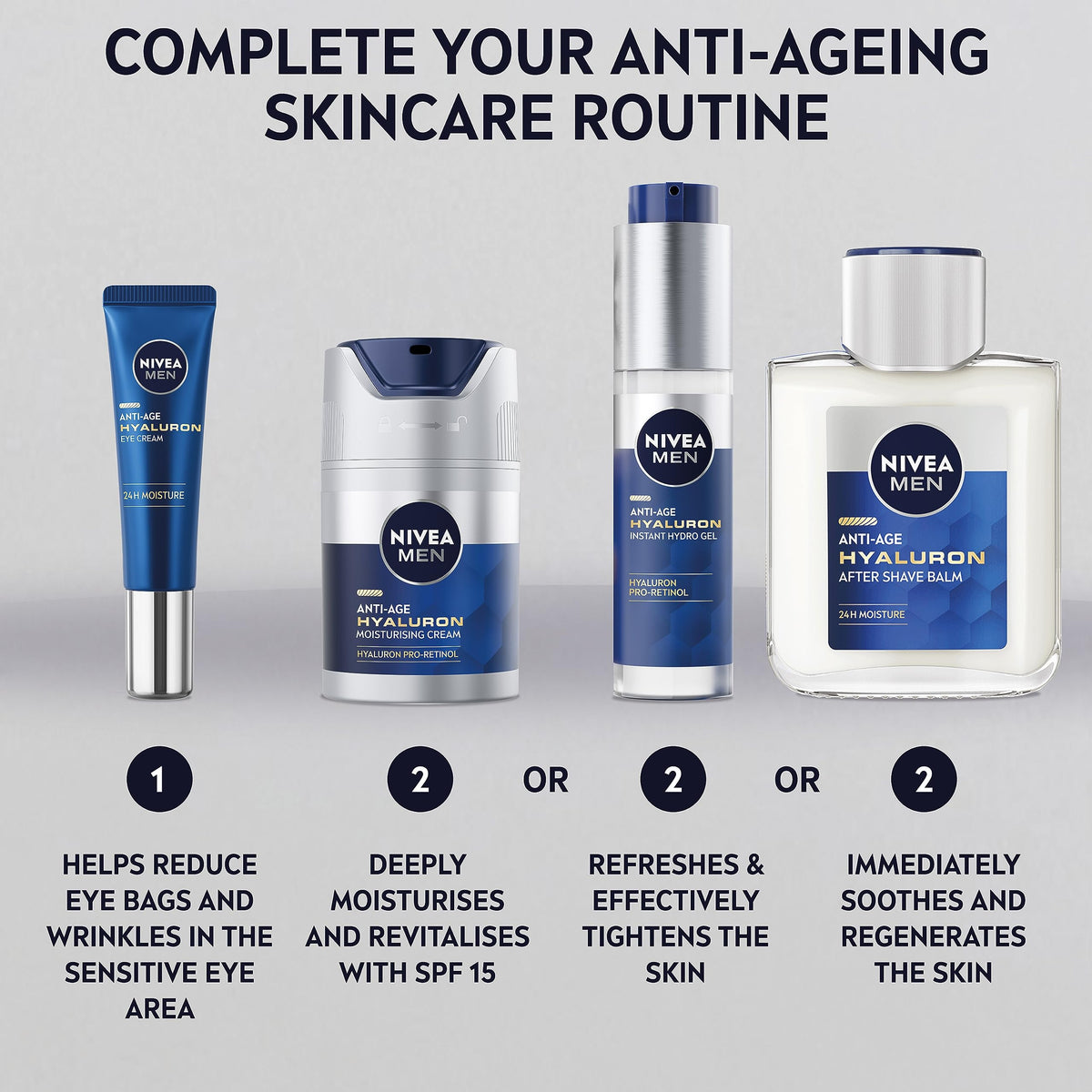 NIVEA MEN Anti-Age Hyaluron Face Moisturising Gel (50ml), Men's Moisturiser with Hyaluronic Acid and Pro-Retinol, Visibly Reduces Deep Wrinkles, Hydrates, and Firms Skin