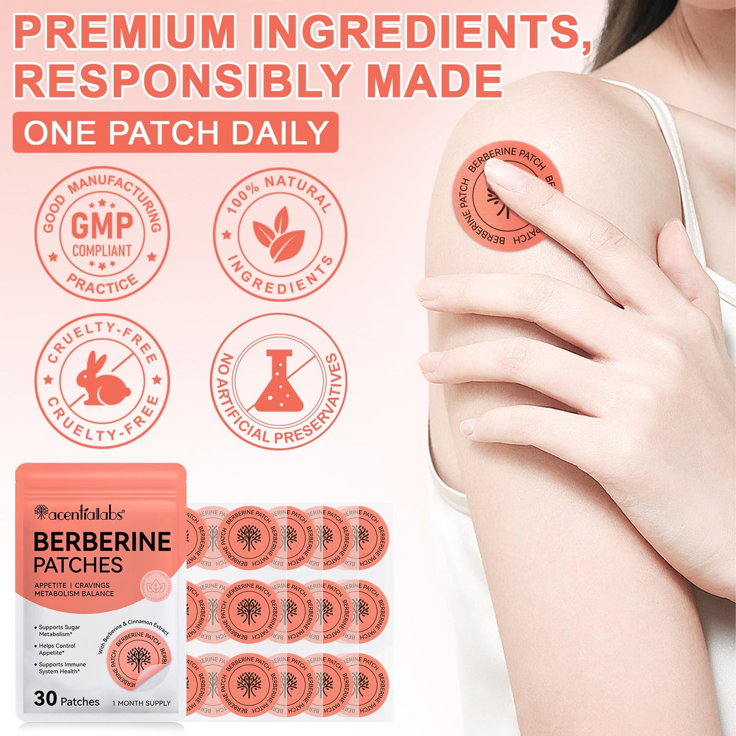 Datival Berberine Patches, Botanical Formula with Berberine, Chromium, 8-Hour Steady Release for Healthy Shape, 30 Patches