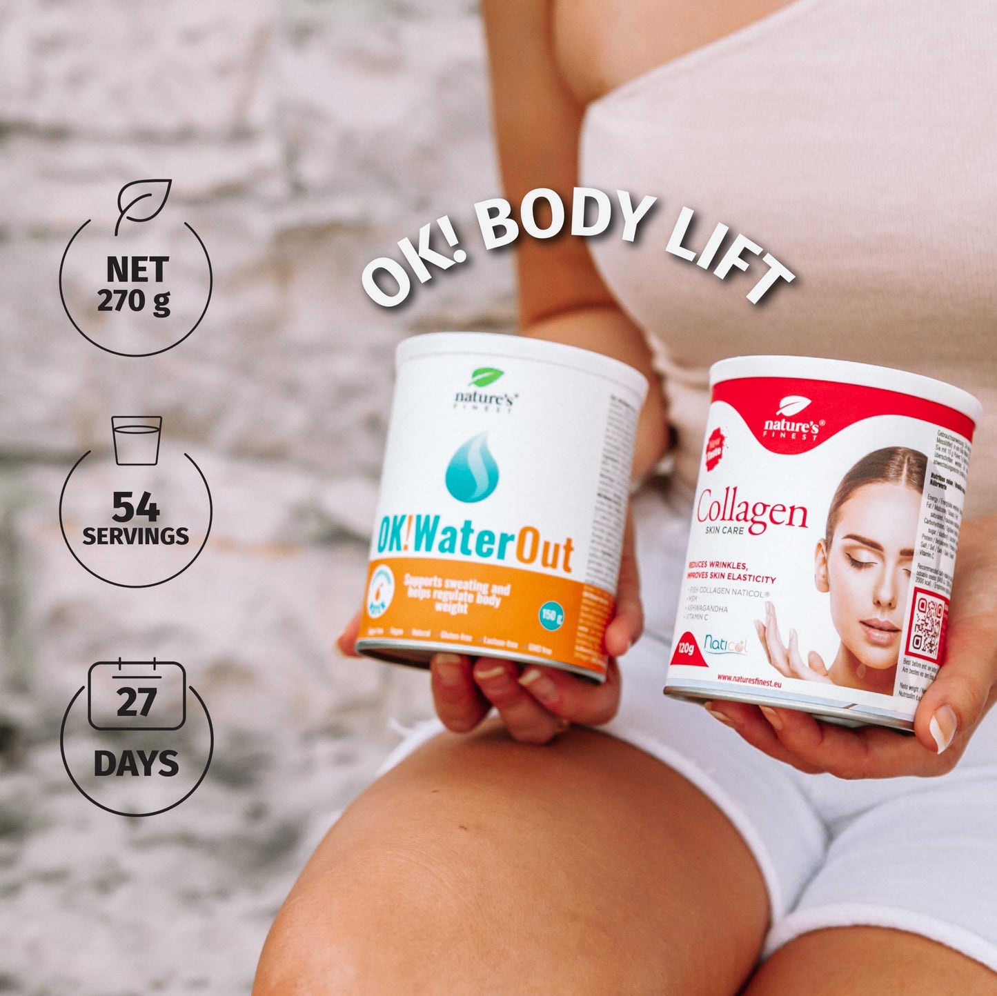 Nature's Finest by Nutrisslim OK!Body Lift - Hydrolyzed Marine Collagen Powder Naticol (5000mg) for Skin Elasticity, Reduce Water Retention - Skin Lift Effect