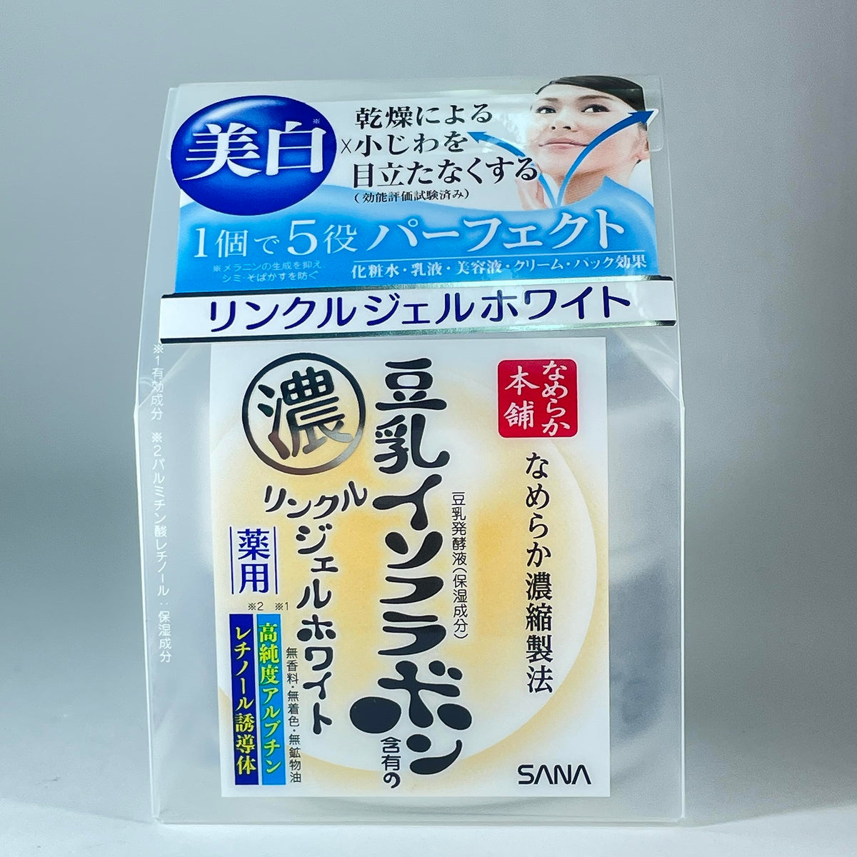 Sana Nameraka Honpo Soy Milk Isoflavone Wrinkle Gel White 100g - Includes Cotton Pads 4pcs