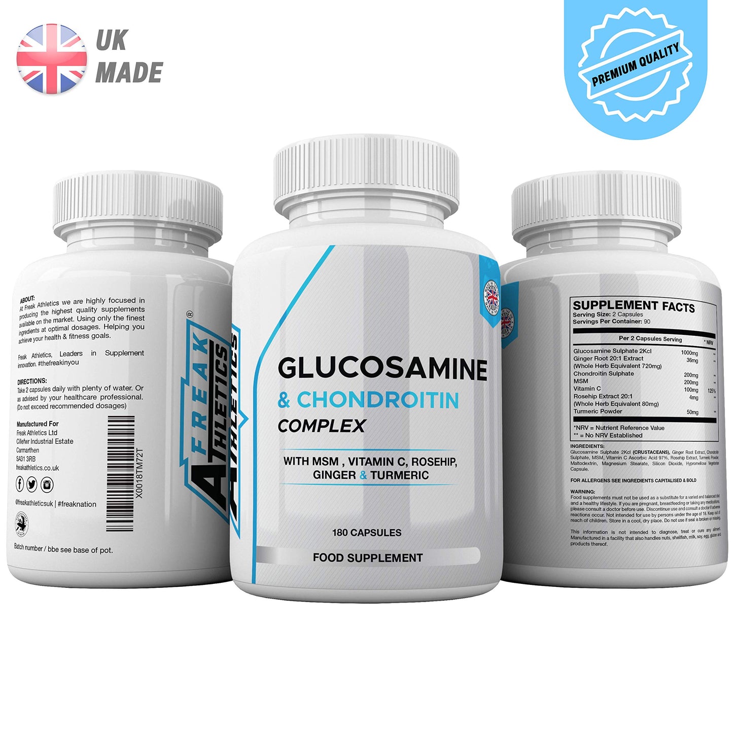 Freak Athletics Glucosamine and Chondroitin High Strength Complex - with MSM, Rosehip, Ginger & Turmeric