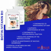 Nutrilus Biotin 120 Tablets 10,000µg - High Dose - Active D-Biotin - One-a-Day - Hair, Skin - Metabolism - Energy
