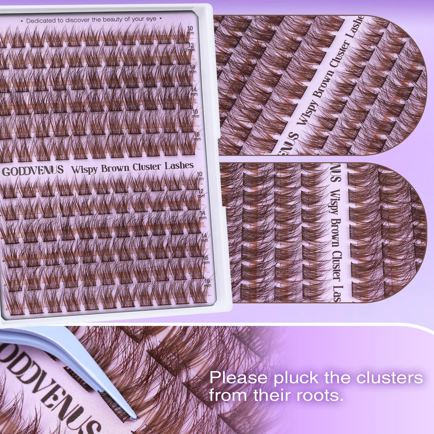 Goddvenus Brown Cluster Lashes Kit Individual Eyelashes For Clean Makeup Wispy Eyelash clusters 132pcs C Curl Fluffy lashes individual cluster Kit Light Hair DIY Lash Extension Kit