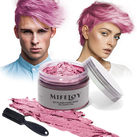 Mifeloy 120g Temporary Pink Hair Color Wax with Dye Brush, Instant Natural Hairstyle Cream, Disposable Coloring Mud for Men Women Youth, Washable Styling Pomades for Party Cosplay DIY Halloween