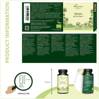 Organic Reishi Extract Vegavero® | 8400mg (14:1) Ganoderma Lucidum | with Polysaccharides & Beta Glucans | Mushroom Extract Powder | 90 Capsules | Vegan