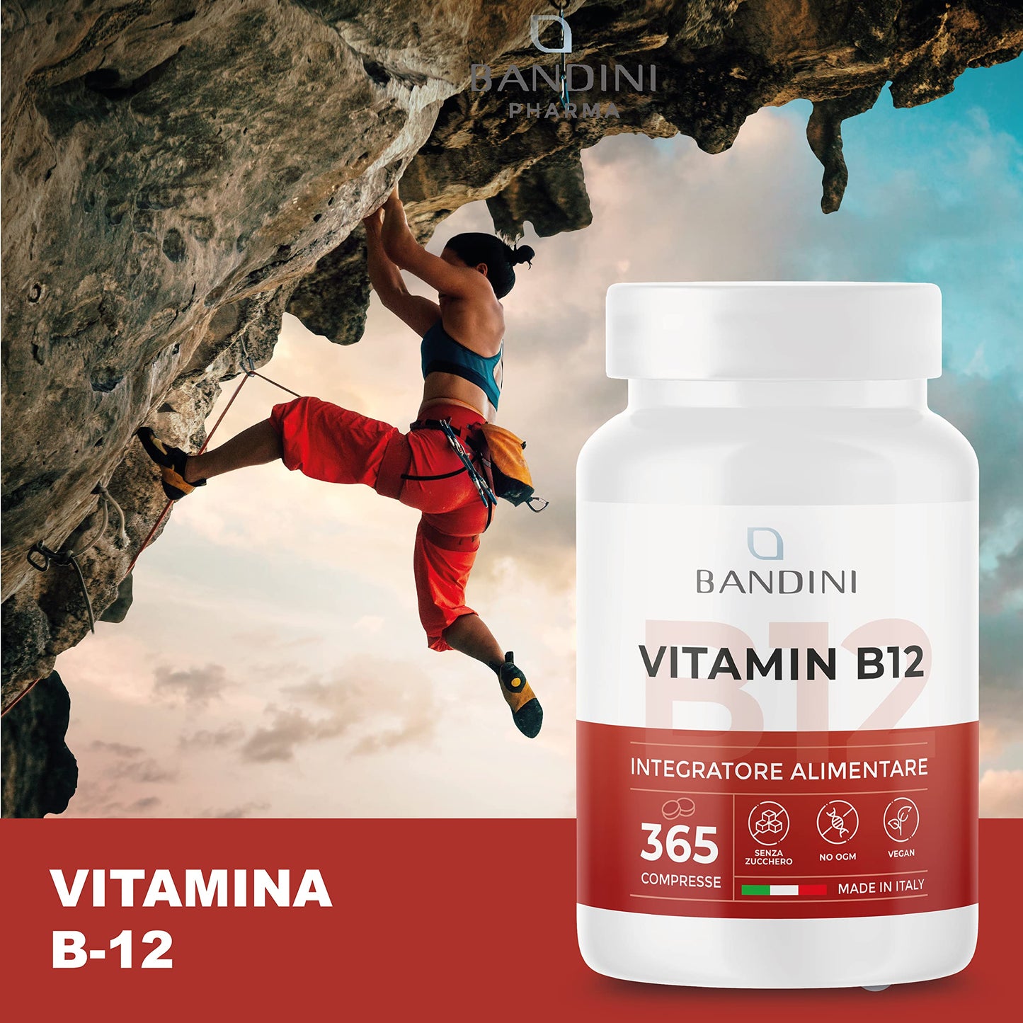 BANDINI Bandini® Vitamin B12 365 Vegan (1 Year Coverage) - Methylcobalamin 1000 µg - 100% Vegan Tablets - VIT B 12 Supplement - Energy Metabolism, Physical and Mental Tiredness