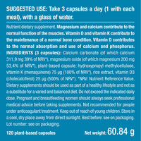 Calcium Magnesium Vitamin D3 & K2 | 120 Vegetarian Capsules | Bone Health Complex | Strengthens Bones and Muscles | Supports Bone Density | French Expertise