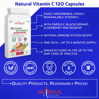 Nutrilus Natural Vitamin C Capsules from Acerola Cherry 500mg Extract - High Bioavailability Supplement - not Ascorbic Acid - Fruit and Herbs Extracts - not Tablets