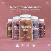 ALPHA01 Prebiotic Fibre Gummies - 3g - Chicory Root Inulin, BlackBerry, Strawberry & Peach Flavour - Kosher, Halal - 60 Vegan Gummies.