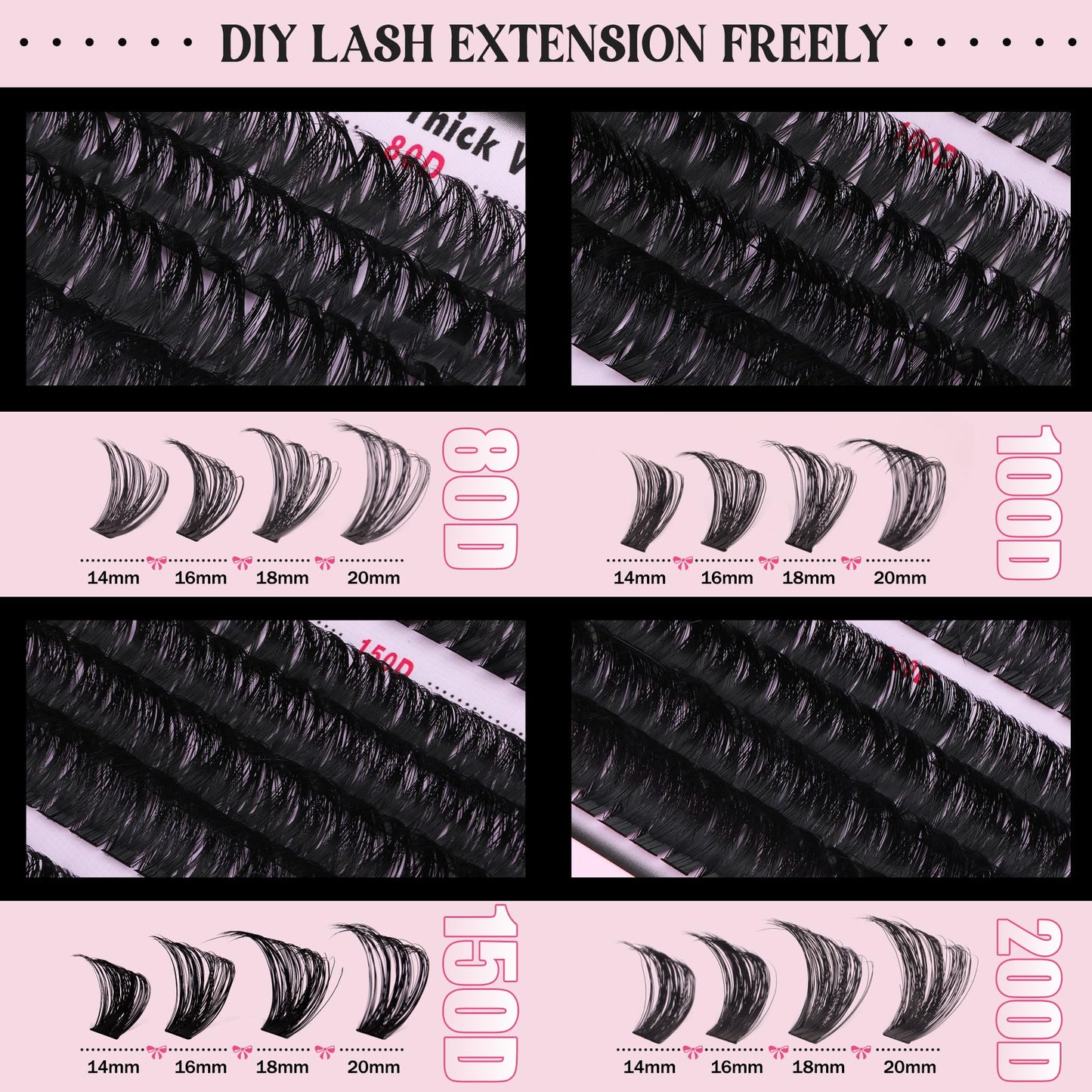 Goddvenus Eyelashes Cluster Lashes 14-20mm Thick Fluffy Individual Eyelashes 80D-200D Volume Lashes Individual Cluster Dramatic Russian Eyelash Clusters D Curl DIY Eyelash Extensions 320pcs