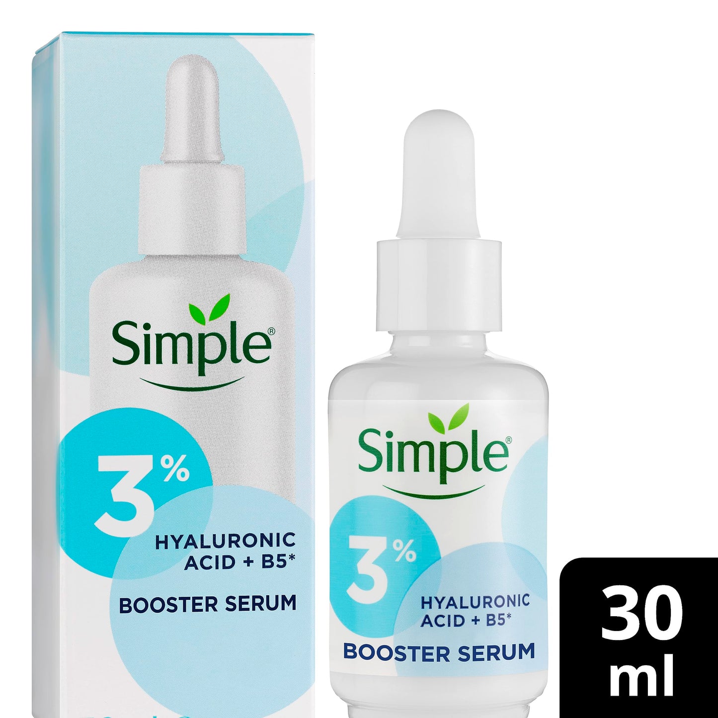 Simple 3% Hyaluronic Acid + B5* serum Booster Serum skin care product suitable for all skin types for hydrated, softer skin 30 ml