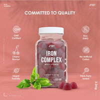 Iron Complex Gummies - 3200mcg - Potent Formula for Energy & Immunity, Made with Organic Tapioca, Cherry Flavour - Kosher, Halal, Non GMO - 60 Vegan Fruity Gummies