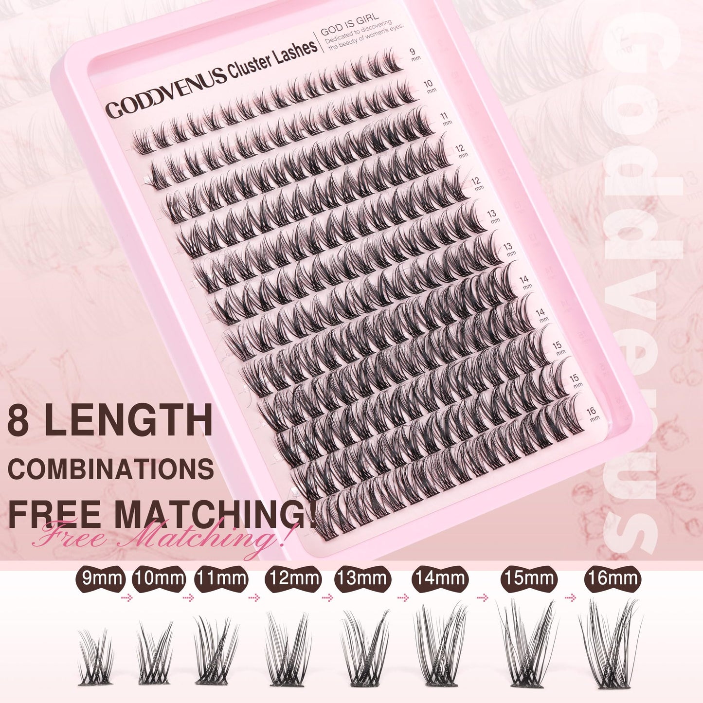 Goddvenus Individual Eyelashes Wispy Lash Clusters Kit D Curl Eyelashes Individual Kit Natural Lash Extension Kit with Russian Cluster Lashes Glue Bond and Seal and Lash Tweezers (D Curl 192pcs)