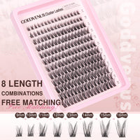 Goddvenus Individual Eyelashes Wispy Lash Clusters Kit D Curl Eyelashes Individual Kit Natural Lash Extension Kit with Russian Cluster Lashes Glue Bond and Seal and Lash Tweezers (D Curl 192pcs)
