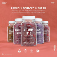 Vitamin B12 Gummies 1,500mcg (per Gummy) - High Strength Methylcobalamin Supplement - Non-GMO, Gluten Free, Raspberry Flavour - 60 Vegan Gummies.