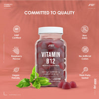 Vitamin B12 Gummies 1,500mcg (per Gummy) - High Strength Methylcobalamin Supplement - Non-GMO, Gluten Free, Raspberry Flavour - 60 Vegan Gummies.