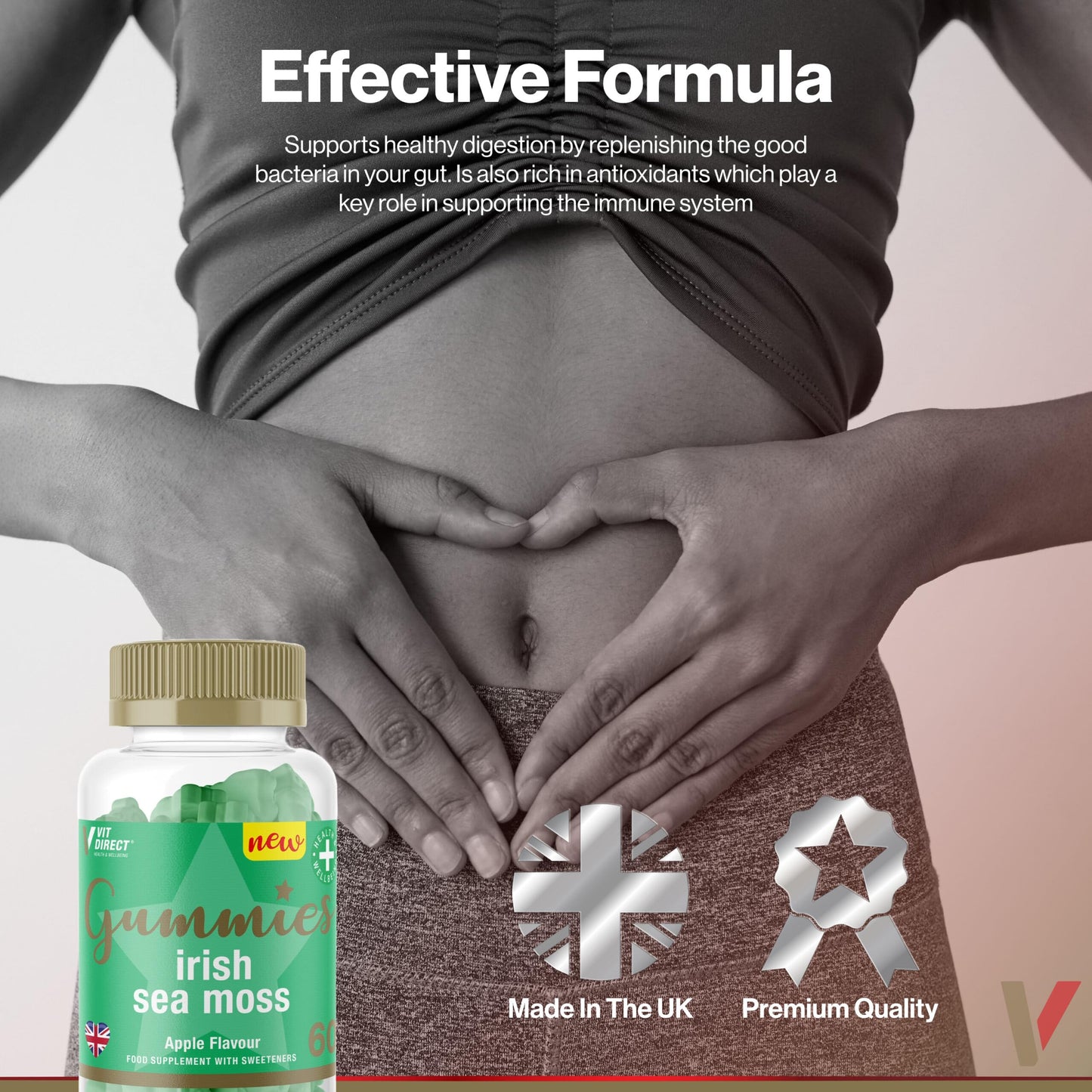 Vit Direct - Irish Sea Moss Gummies - 60 Apple Flavoured Gummies - Supports Immunity & Digestion - Rich in Vitamins - Improves Energy Levels - Vegan-Friendly Supplements