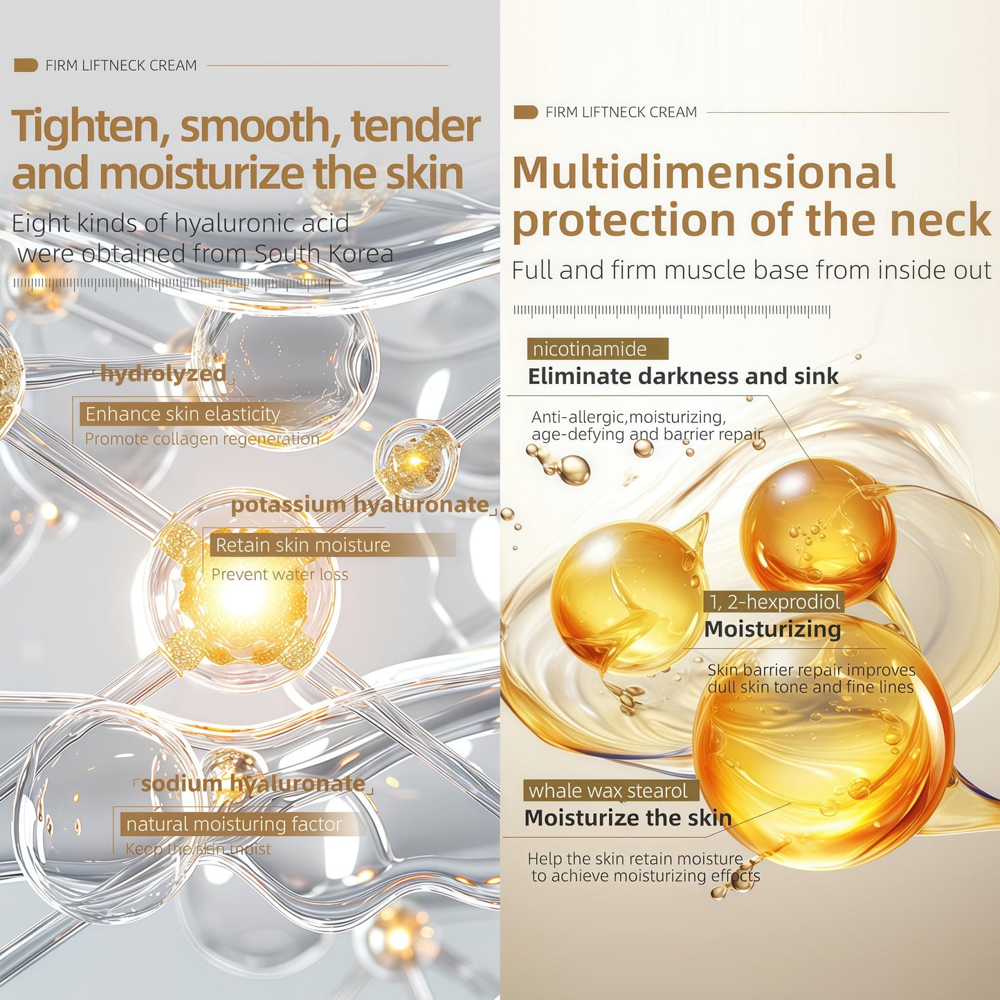ANGEL SILK 8HA Firming Neck Cream, Tighten and Lift Neck Cream, Contain Hexapeptide, Moisturizing, Tightening Lotions, with Double Roller Massage, Reduce Wrinkles Fine Lines, Firm Sagging Skin