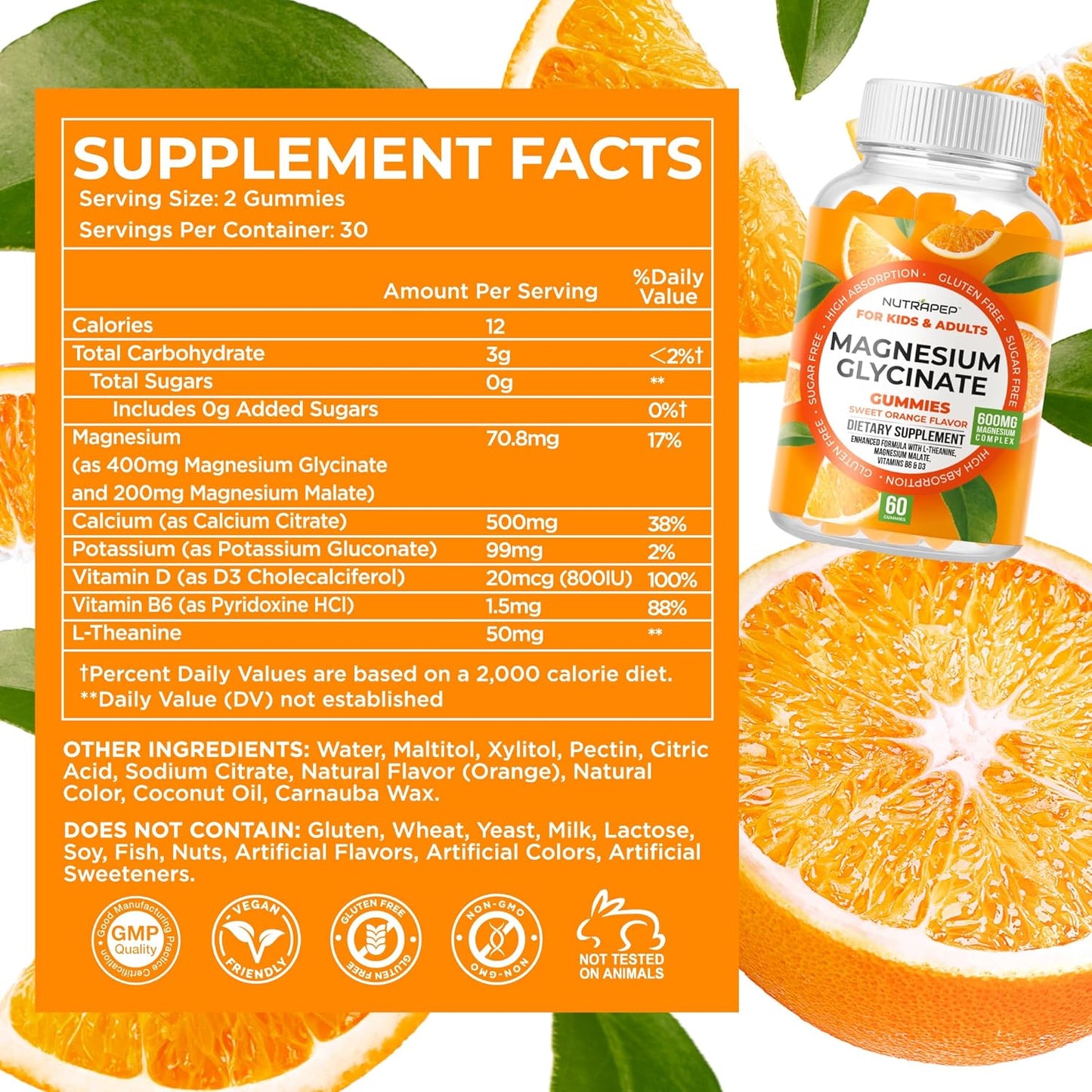 Magnesium Glycinate Gummies for Kids & Adults Women & Men - Sugar Free Gluten Free Non-GMO Vegan Chewable, 60 Count